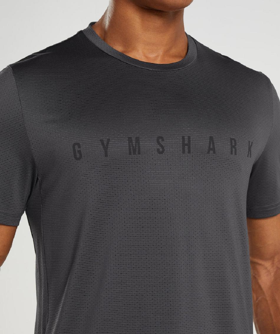 T Shirts Gymshark Deporte Stripe Hombre Negras Gris | CO 3445QMA